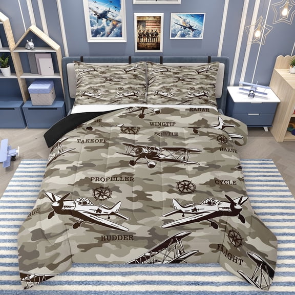 Homewish Camouflage Plane Bedding Comforter Set 2pcs for Female Men Adults,Transportation Theme Twin Comforter Sets Microfiber,Abstract Camo Breathable Bedding Set,Luxury Bedroom Decor,Reversible