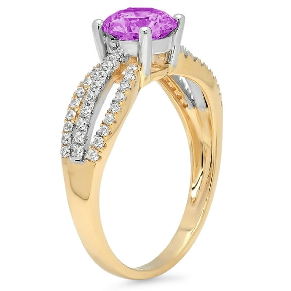 1.27 ct Round Cut Simulated Alexandrite Solitaire with Accents Engagement Ring for Women in 18K Yellow/White Gold
