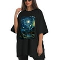 thumbnail image 4 of Plus Size Shirt for Women Black Tops for Women Short Sleeves Shirt for Women Starry Night T Shirt Crewneck Shirt for Women 4XL, 4 of 5