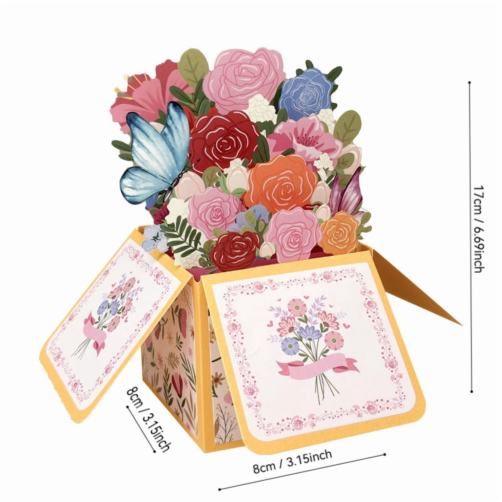 PTSPLLMY 3D Pop Up Mother's Day Card Pink Flower Bouquet Design Birthday Thank You Greeting Card for Mom Grandma Wife Gift