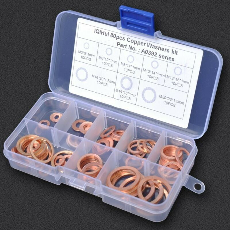 M6-M20 Assorted Solid Copper Gasket Washer Seal Flat Ring Set with Box 120pcs M6-M20 Assorted Solid Copper Gasket Washer Seal Flat Ring Set with Box 120pcs