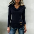 thumbnail image 2 of BLVB Women's Long Sleeve Cowl Neck Ribbed Knit Fall Shirts Slim Fit Ruched Going out Tops Basic T-Shirts Trendy Fashion Clothes, 2 of 7