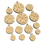Viking Vegvisir Norse Protection Rune Wood Mini Charms Shapes DIY Craft Jewelry - No Hole - 14mm (26pcs)