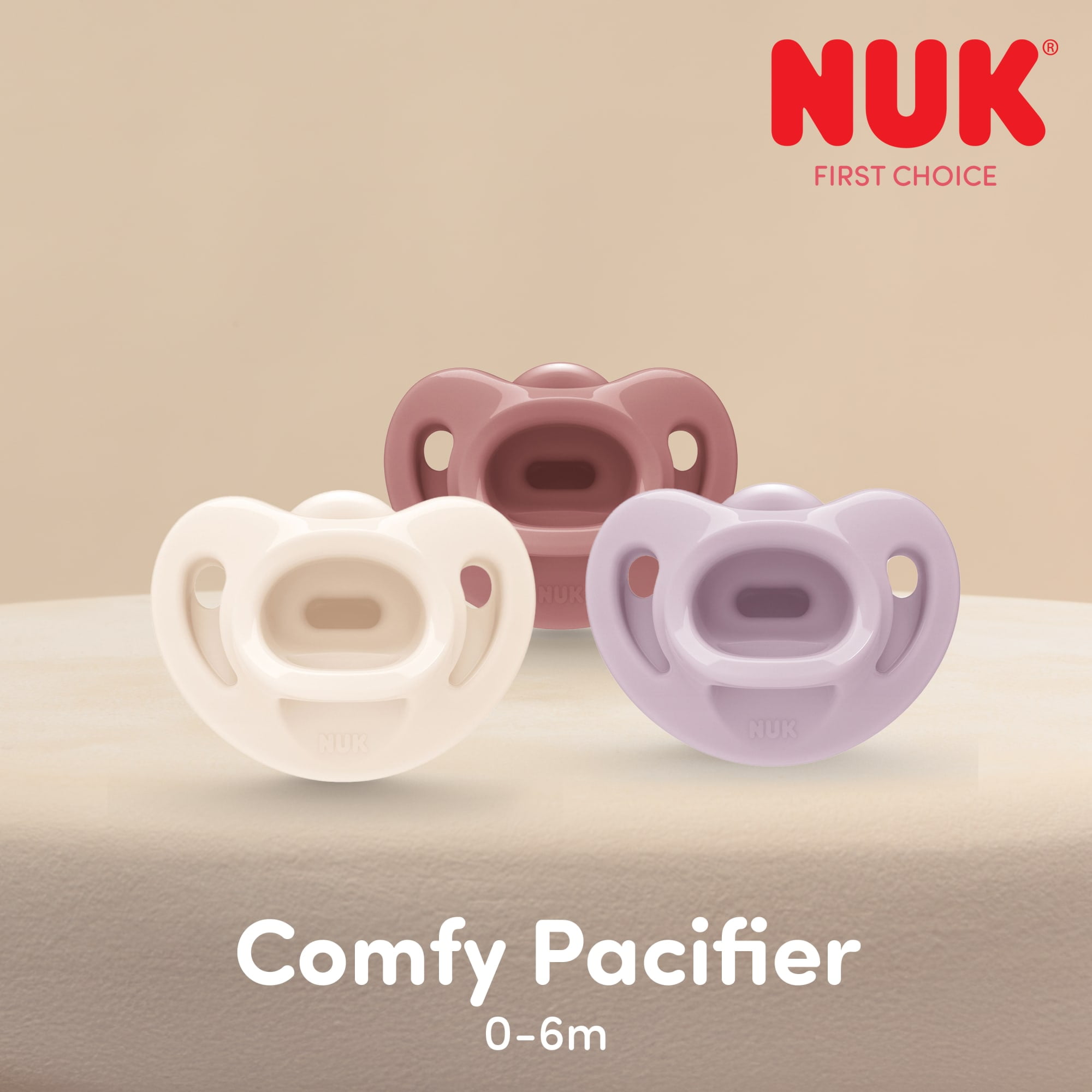 NUK First Choice Comfy 100% Silicone Pacifier, 0-6 months, 3 pack