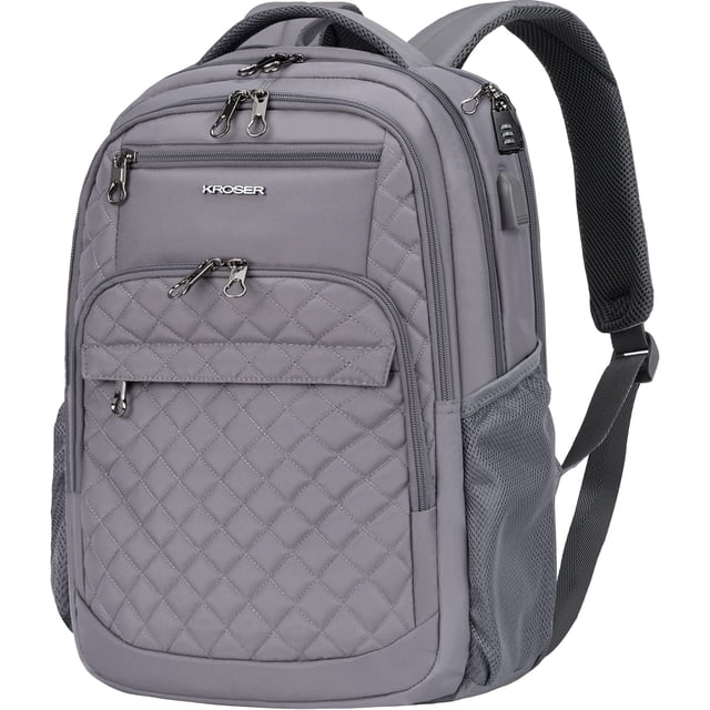 Mochila de viaje para portátil KROSER de 17 pulgadas, repelente al agua, gris oscuro