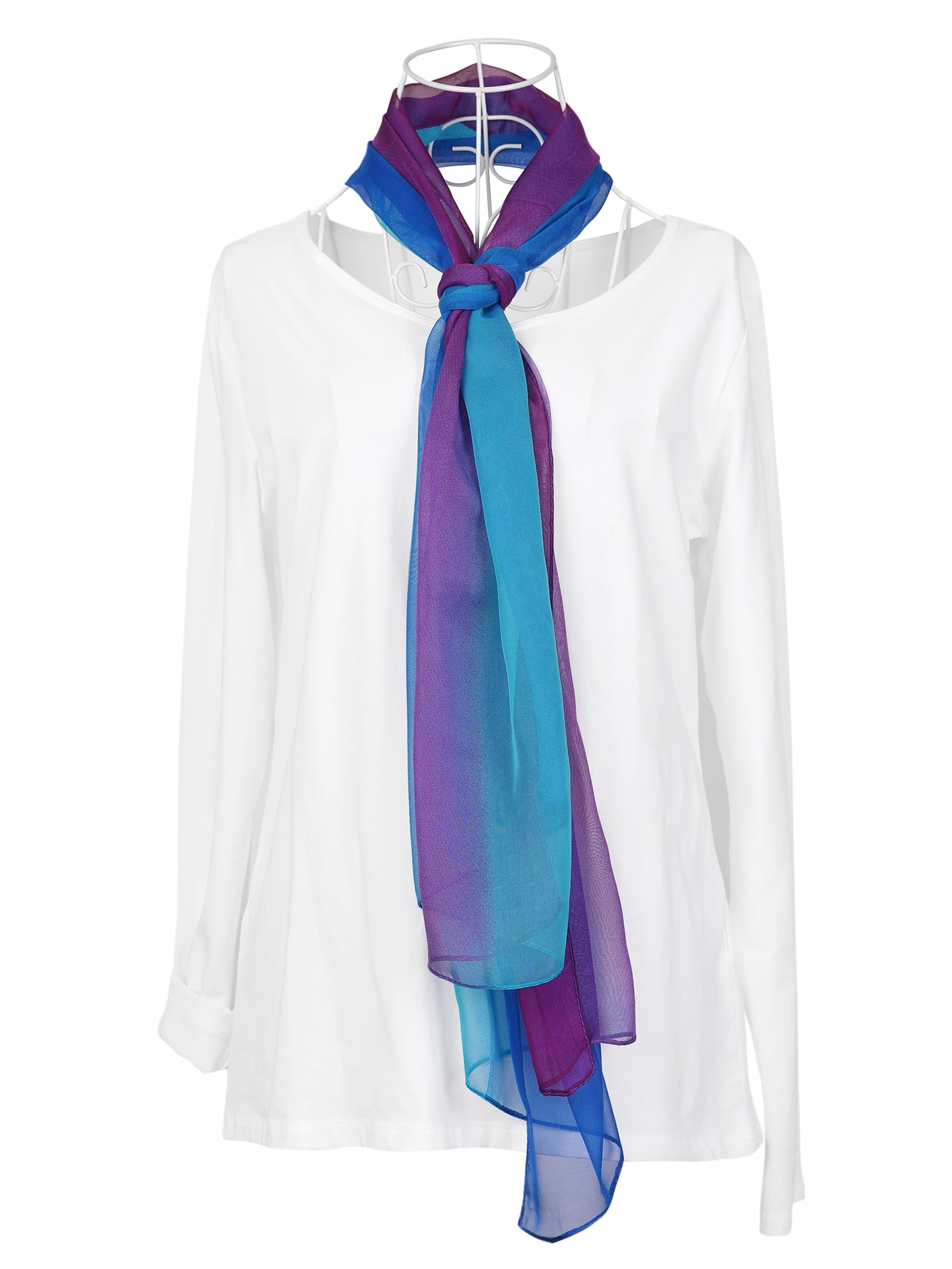 Unique Bargains Long Chiffon Lightweight Scarf Gradient Color Scarves Spring Summer for Women Royal Blue / Green 63"x19.6"