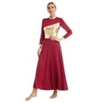 thumbnail image 2 of Miutii Women Metallic Gold Liturgical Praise Dance Dress Long Sleeve Lyrical Dancewear Church Worship Burgundy XXL, 2 of 9