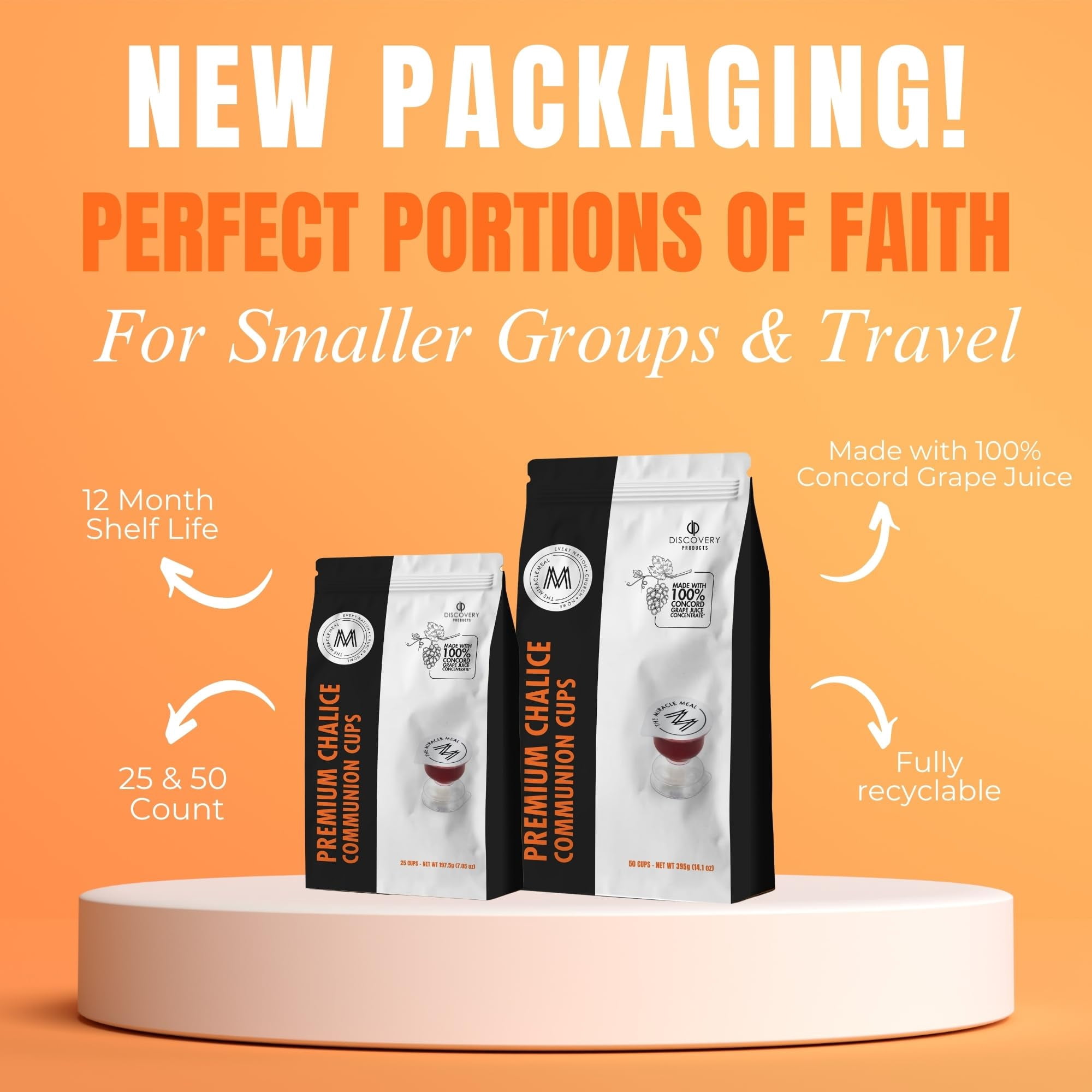 Discovery Products Travel Pack - Pre-Filled Premium Chalice Cup - Bag of 50 with Wafer and 100% Concord Grape Juice