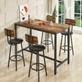 thumbnail image 2 of 5 Pieces Bar Table Set, Industrial Style Dining Table Set with 4 PU Upholstered Stools, Counter Height Dining Table and Chairs Set, Metal Frame and Wood Top Table Kitchen Furniture Set for Dining Room, 2 of 9