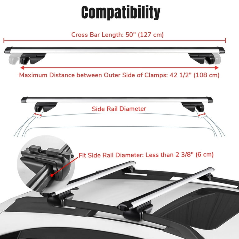  47” Pro Aluminum Universal Roof Rack Cross Bars with keyed  Locks Fully Assembled, Fit Raised Side Rails-Black : Automotive