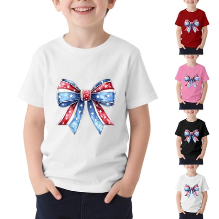 Afuyipoi Boys Graphic Tees （for 3-15） Graphic Independence Day Celebration Crew Neck Short Sleeve Summer Tshirt for Kids White Size 10
