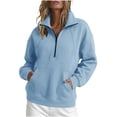 thumbnail image 2 of yardsong Women's Half Zip Sweatshirt Quarter Zip Fleece Pullover Sweatshirts Oversized Tops with Collar Long Sleeve Sweat Shirt Light Blue,XXL, 2 of 8