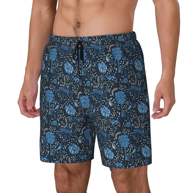 Fotbe Winter Blue Forest Deer Traje de Baño para Hombre – Shorts de Natación de Secado Rápido con Forro y Bolsillos-Large