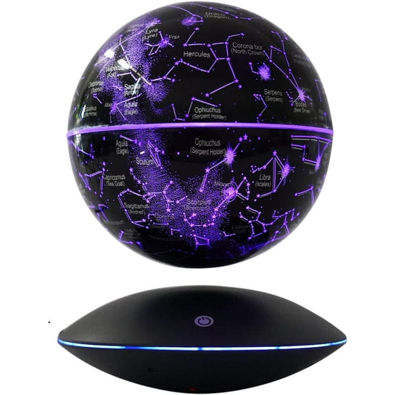 6" Magnetic Levitation Floating Globe Anti Gravity Rotating Constellation Ball with LED Light Display Globe for Children Educational Gift Home Office Desk Decor (Black)