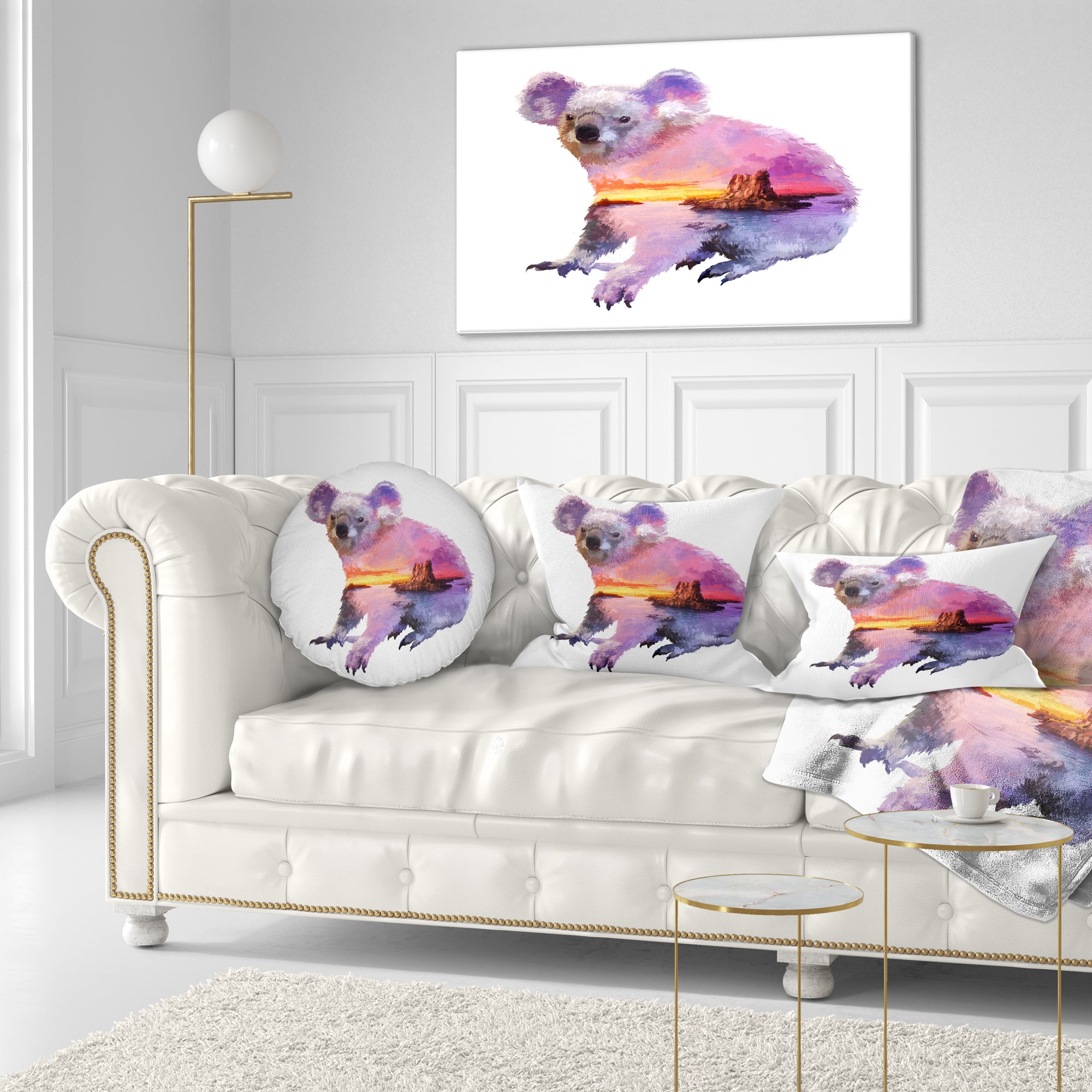 Designart Koala Double Exposure Illustration - Animal Throw Pillow - 12x20