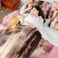 thumbnail image 4 of Manfei Modern Abstract Art Twin Bedding Sets 7-Piece, Pink Orange Stripes Geometric Bedding Comforter Set, Oil Printing Reversible Sheet Sets, Lightweight Room Decor, 4 of 7