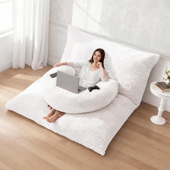 YANTONG Giant Bean Bag Chair for Adults with Pillow, 4 in 1 Convertible Floor Cushion for Adluts, Memory Foamed Bean Bag Lounger with Washable Cover for Living Room, Bedroom