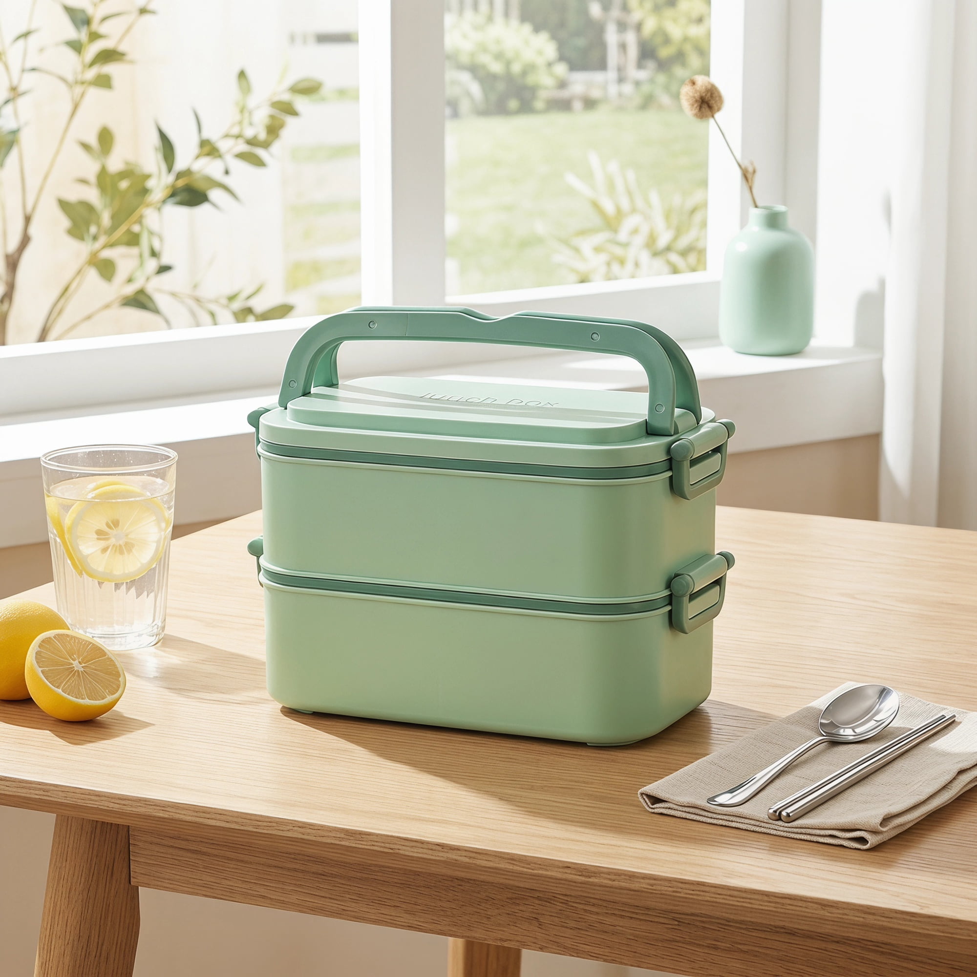 Unique Bargains 316 Stainless Steel Leak-Proof Meal Prep Bento Box Green-2 Layer
