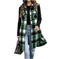 thumbnail image 5 of Plaid Button Down Long Vest For Women, Lapel Collar Sleeveless Side Split Cardigan, Fall Casual Curved Hem Tops With Pockets, 5 of 7