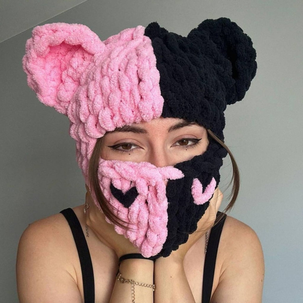 MANNYA Knit Full Face Balaclava Hiking Scarves Bear Ears Balaclava Ski Halloween Hat