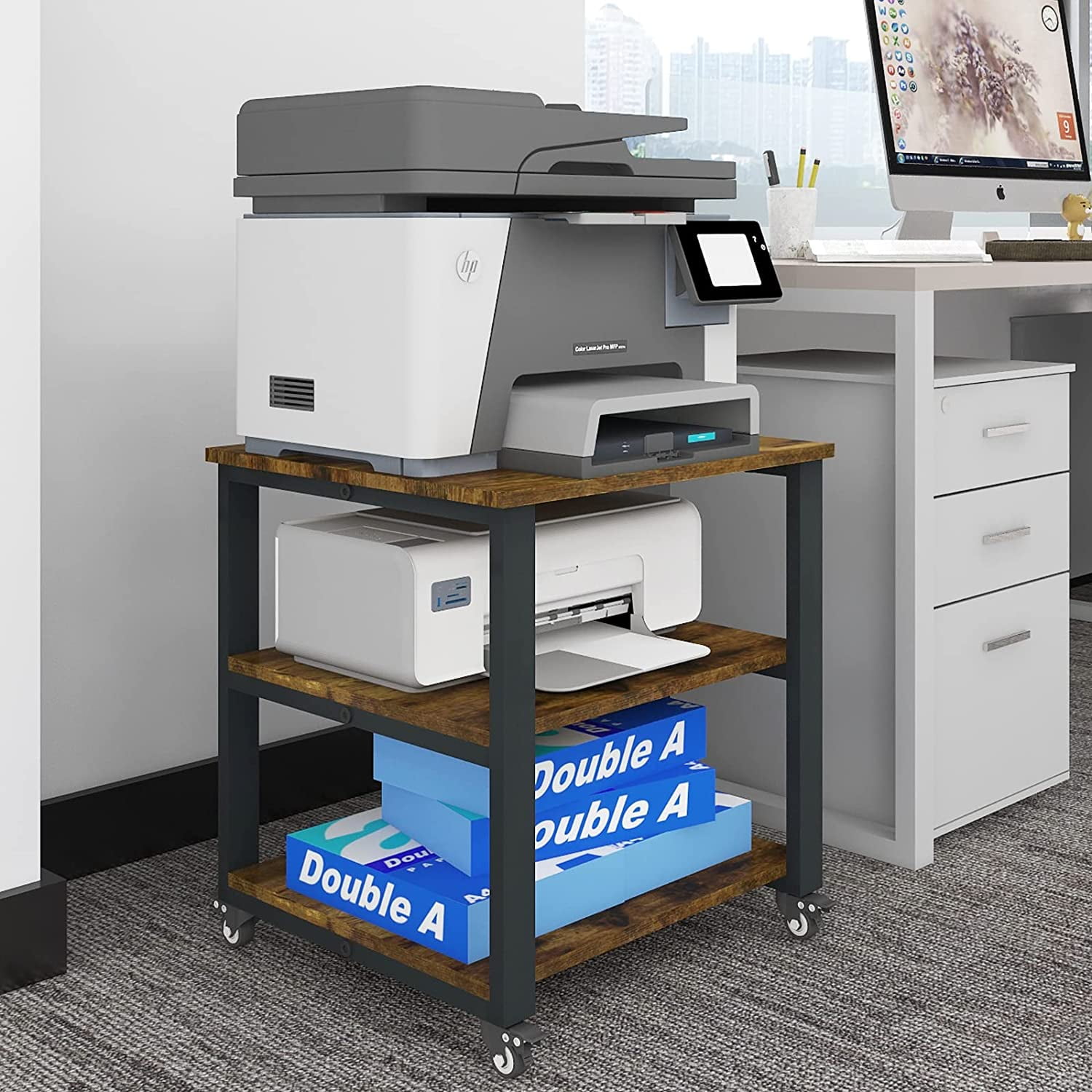 Natwind Office Larger Mobile Under Desk Printer Stand Table on Wheels for Home Office Storage - Walmart.com