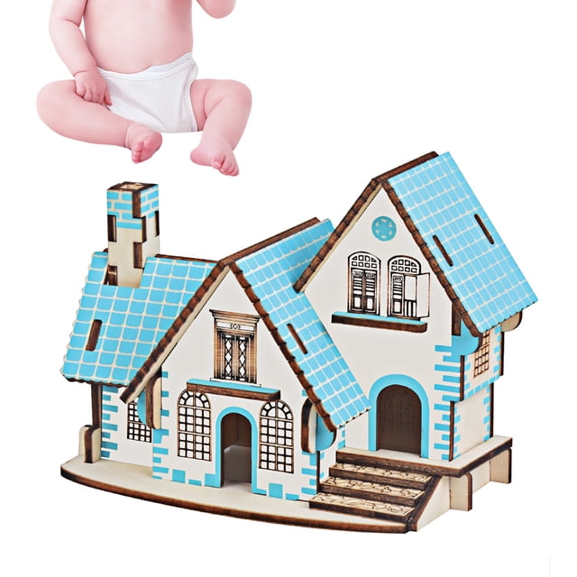 Kit de Casa de Villa de Madera de Juguete Educate de Artesanía de Rompecabeza 3d para Niños