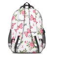thumbnail image 3 of Butterfly and Rose Pink Pattern Backpack for School, Cute School Bag with Adjustable Shoulder Straps and Padded Back, 16.9"x12.6"x5.9", 3 of 5