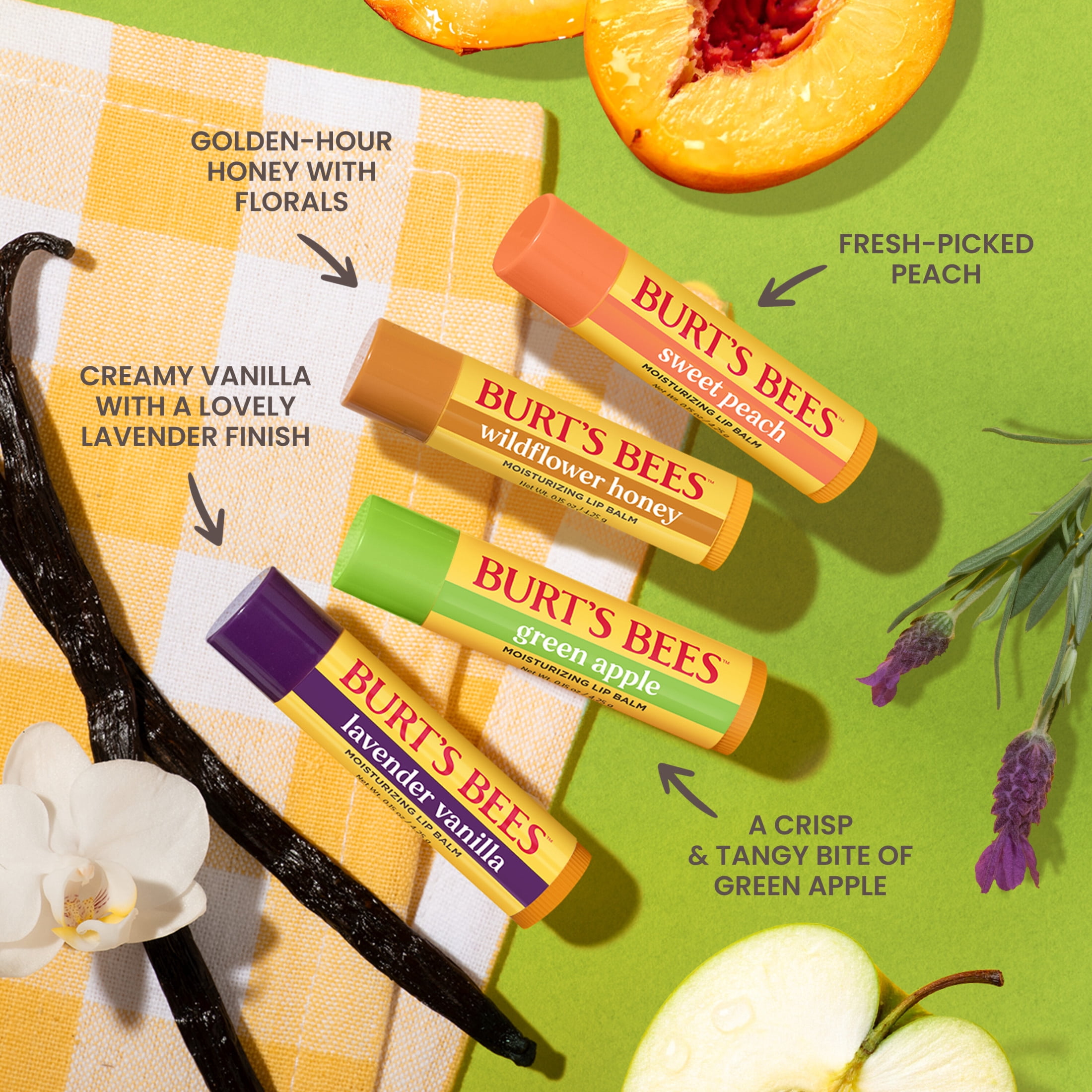 Burts Bees Garden Party Moisturizing Lip Balm 4-Pack, 0.15 Ounce Tubes