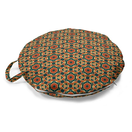 

Mosaic Round Floor Cushion with Handle Oriental Moroccan Floral Ceramic Tiles Pattern Azulejo Effects Decorative Pillow for Living Room & Dorms 18 Round Dark Teal and Vermilion by Ambesonne