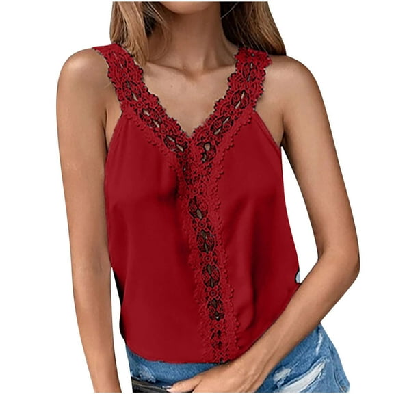 Lindreshi Tank Tops for Women Clearance Women Ladies Solid Sleeveless V-neck Pullover Lace Vest Tank Tops Shirts Blouse