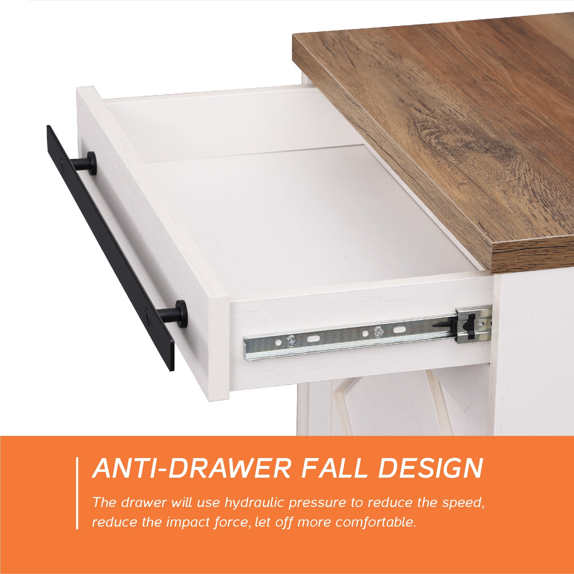 WAMPAT 24.3-inch Tall Farmhouse End Table with Drawer and Barn Door Cabinet for Living Room,Wood Scoring-Style Purposeful Distressing,Cream White