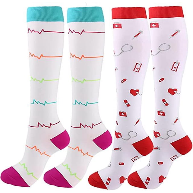 2 Pairs Of Support Stockings, Medical, Colourful Cool Sports Knee Sockss/m)
