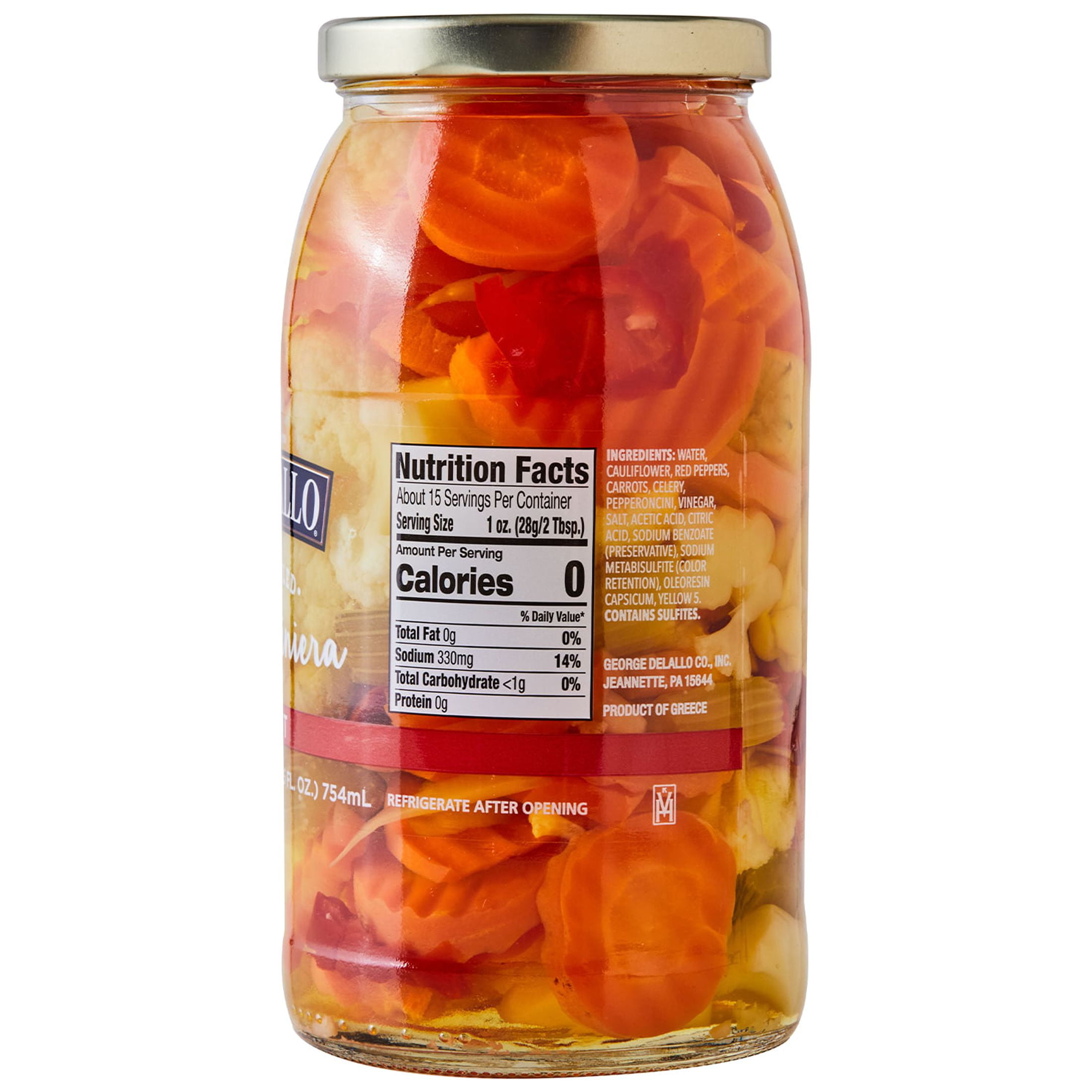 DeLallo Hot Italian Giardiniera, Non-GMO, Gluten Free, 25.5 oz Jar, (6 Pack)