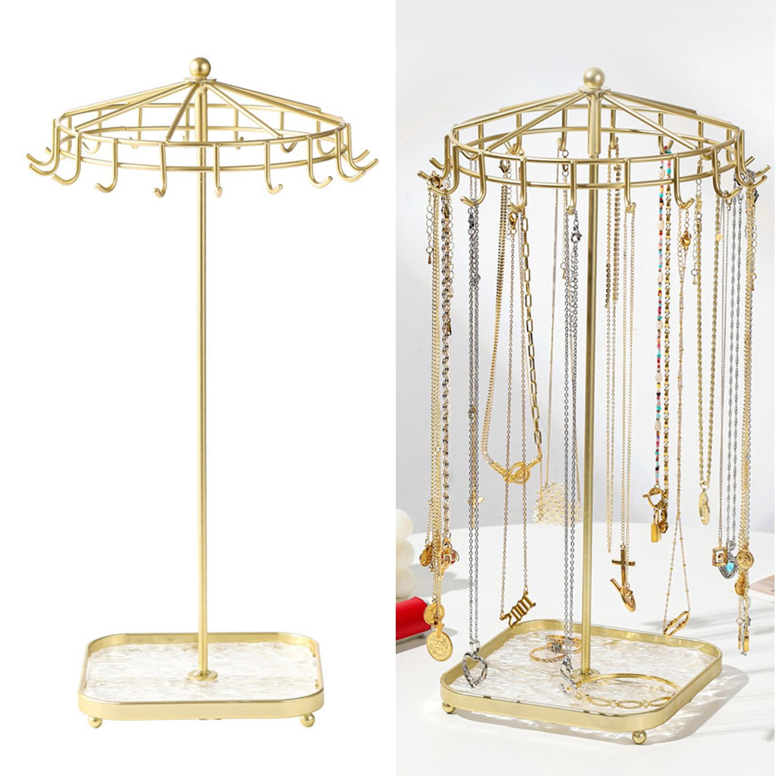 Sharplace Rotating Jewelry Holder Jewelry Display Rack Iron Jewelry Organizer Necklace Ear Storage Shelf for Tabletop Necklace Gold