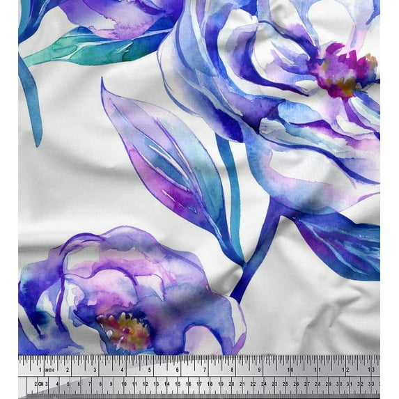 Soimoi Purple Poly Georgette Fabric Leaves & Floral Decor Fabric Printed BTY 42 Inch Wide