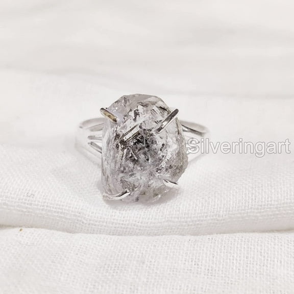 Natural Herkimer Diamond Ring, Rough Herkimer Diamond Ring, Birthstone, Boho Band, 925 Sterling Silver, Womens Ring, Christmas, Thanksgiving, Handmade, Statement Jewelry, Rough Gemstone Jewelry