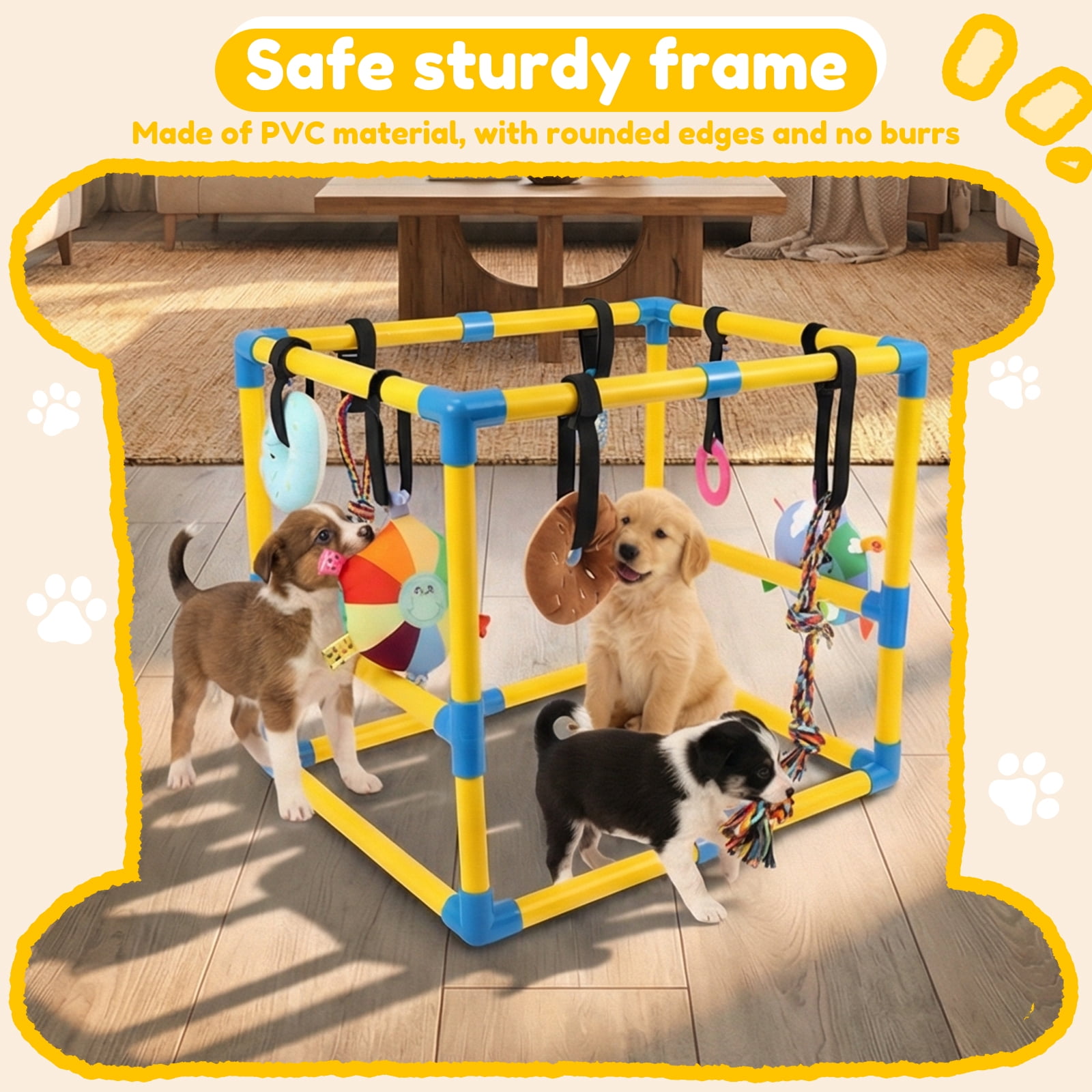 Austok Puppy Play Gym with 8 Toys Jungle Playground Gym for Small Dogs PVC Frame Dog Playground with Hammock for Playing Entertainment