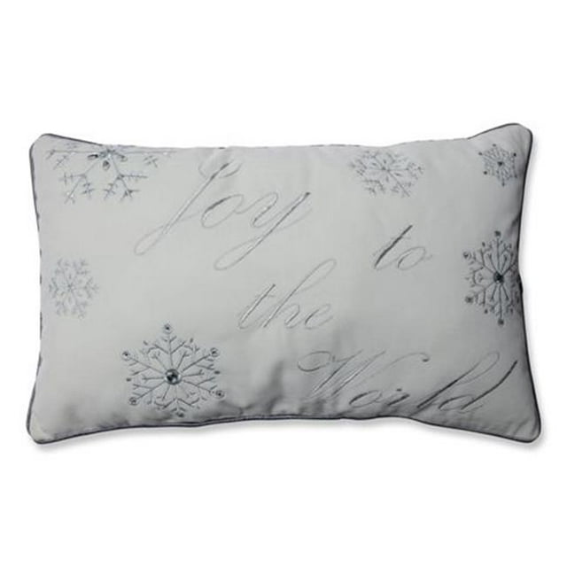 Pillow Perfect 579122 Joy To The World Argent - Coussin Rectangulaire Brodé Blanc
