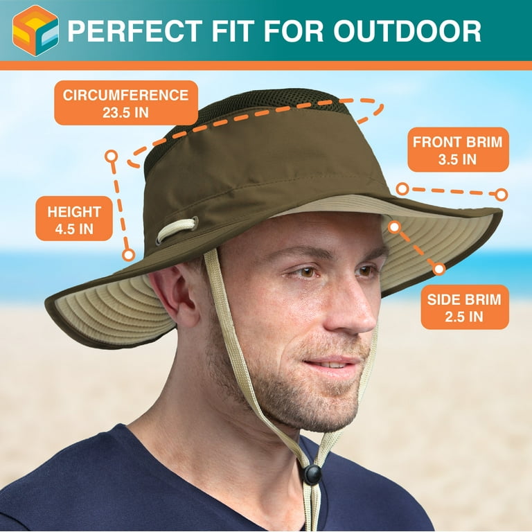 Tan and Green Wide-Brimmed Sun Hat Sun Cube SPF Sunblocker Wide Brim Hat, UV Protection Safari  main image 4