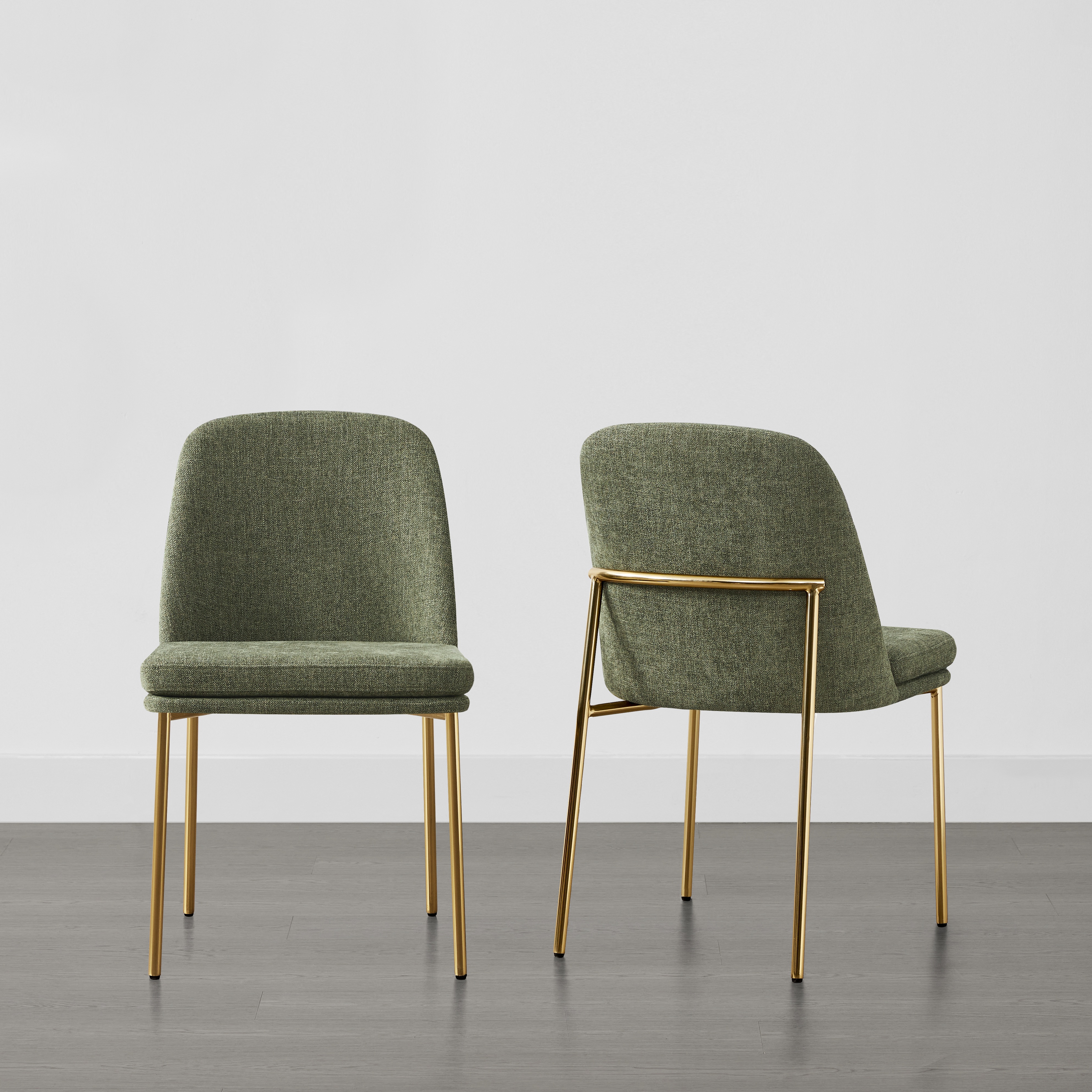 Spruce & Spring Modern Upholstered Dining Chair with Metal Legs Set of 2, Fabric in Moss Green