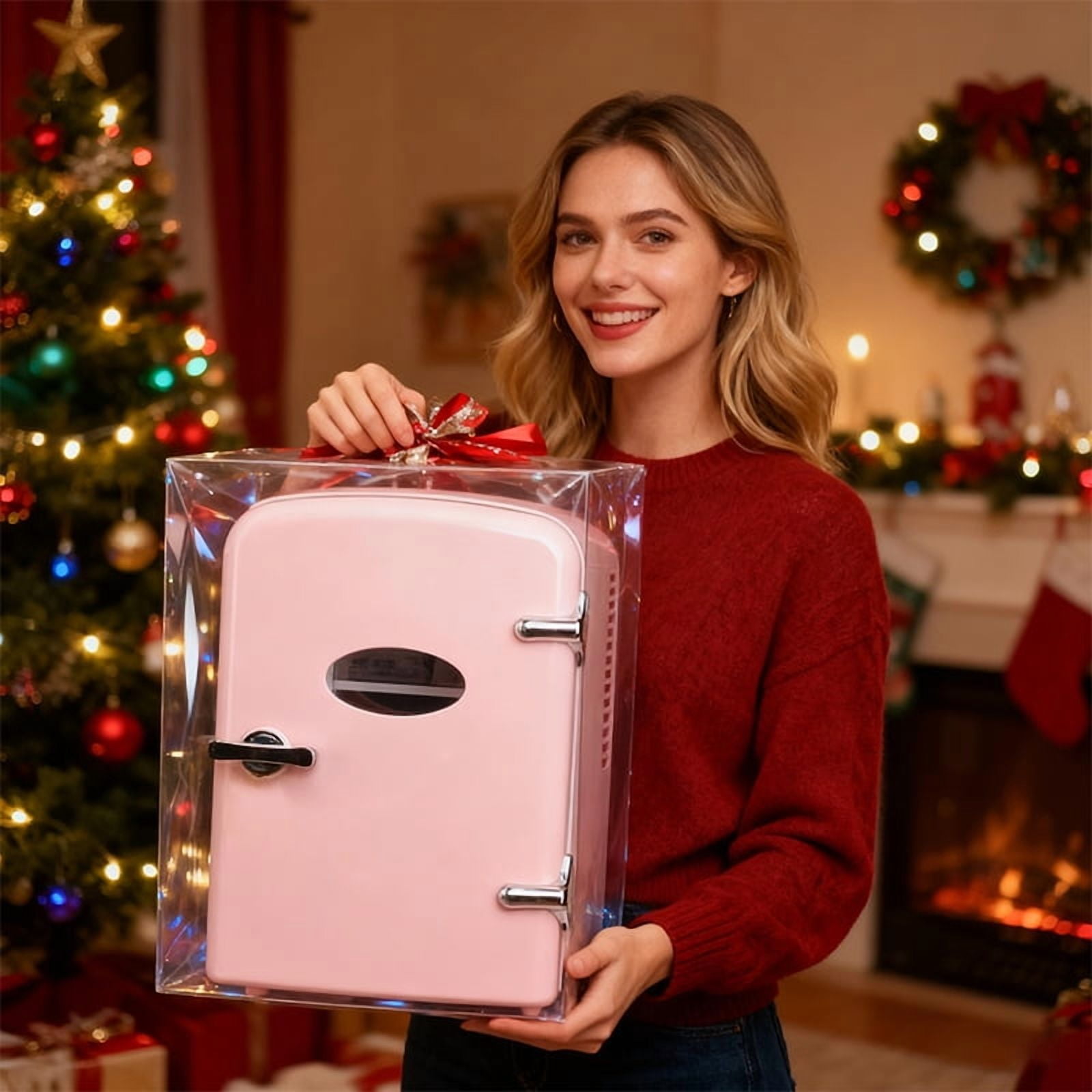QUIOCOZY Black 4L/6 Can Mini Fridge - Portable Cooler & Warmer with Window, Freon-Free Aesthetic Fridge for Skincare/Beverage - Perfect Thanksgiving, Christmas & New Year Gift with Stickers