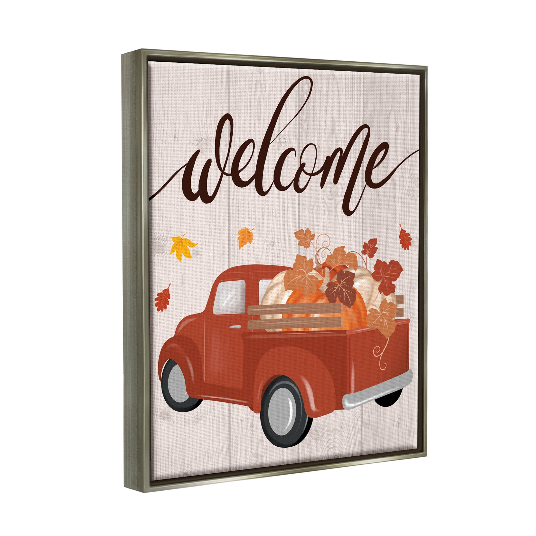 Stupell Industries Welcome Country Pumpkin Truck Graphic Art Luster Gray Floating Framed Canvas Print Wall Art, Design by Jo Taylor