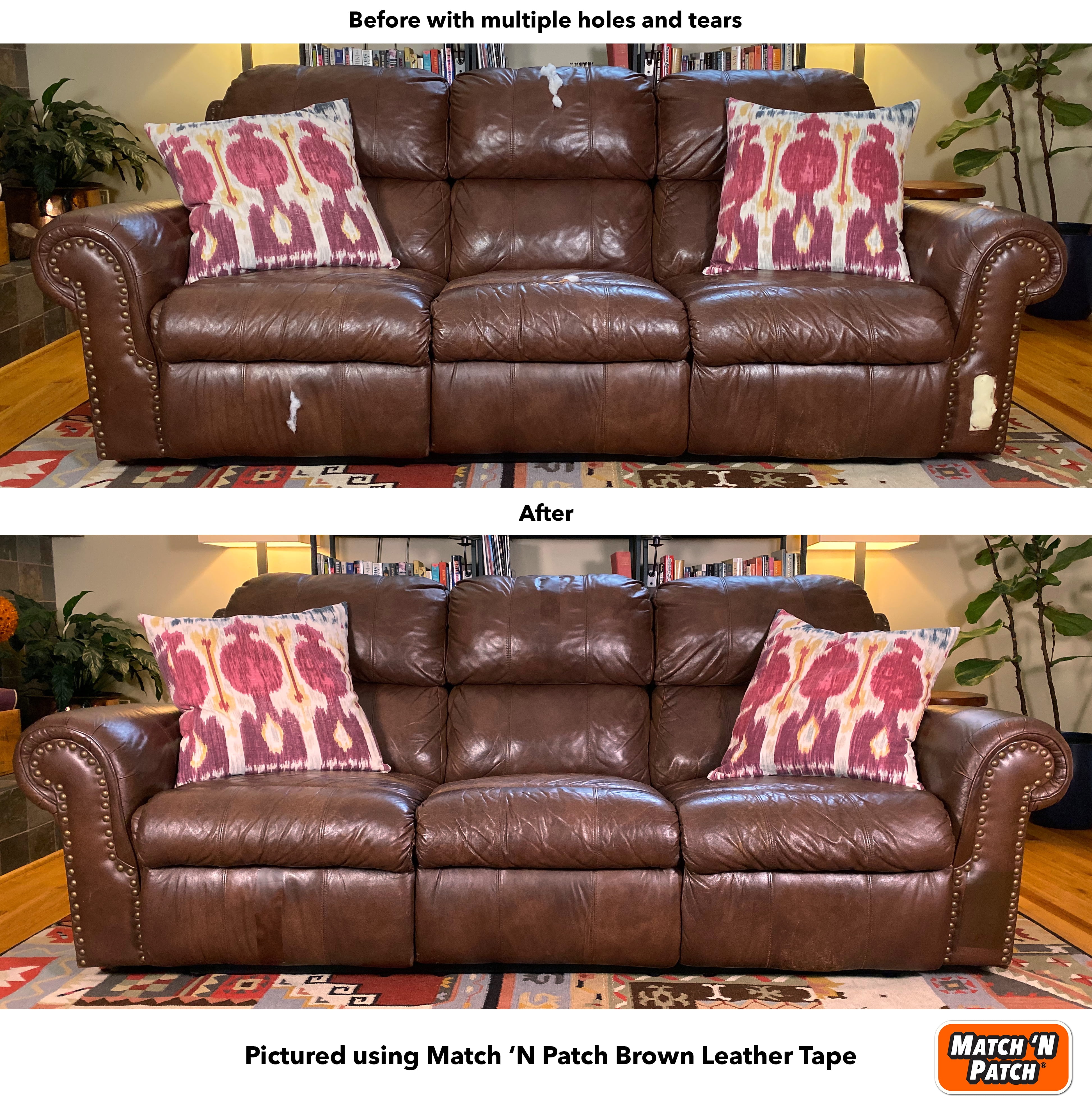 N Patch Dark Brown Leather Repair Tape, Brown Leather Couch Repair