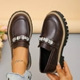 thumbnail image 6 of Xfvqtps Leather Loafers for Women Matte Finish Slip on Flats Rhinestone Buckle Shoes Chunky Sole Comfort Shoes for Women Round Toe Casual Flats Brown, 6 of 9