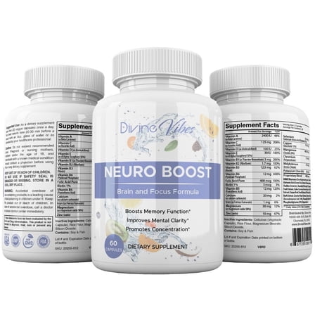 Divine Vibes Neuro Boost Brain Support Supplement – Focus, Memory, Clarity, Concentration & Alertness – All Natural, Non-GMO, Gluten Free, 60 Capsules, Made in USA