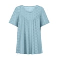 thumbnail image 5 of Lovskoo Plus Size Eyelet Summer Tops for Women 2024 V Neck Short Sleeve Solid Color Print Blouse Pullover Tops Blouses Light Blue, 5 of 7