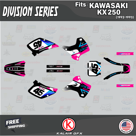 Kalair GFX Graphics Kit for Kawasaki KX250 (1992-1993) Division Series Kalair GFX Graphics Kit for Kawasaki KX250 (1992-1993) Division Series