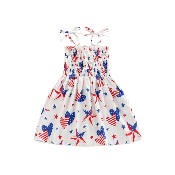 Sedceaty Kids Girls Spaghetti Strap Dress Star Print Casual Sleeveless Ruched Summer Princess Dress Party Wear