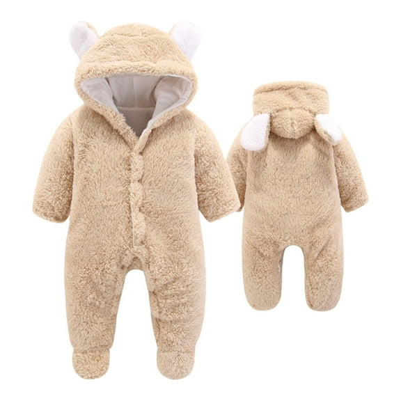 Warm Hooded Jumpsuit Long Sleeve Button Cartoon Romper Winter Pajamas Cartoon Outfit for Christmas or Halloween 6-9 Months
