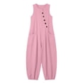 thumbnail image 4 of Vynhevius Women's Scoop Neck Jumpsuit Sleeveless Asymmetric Button Front Pockets Loose Harem One Piece, 4 of 6